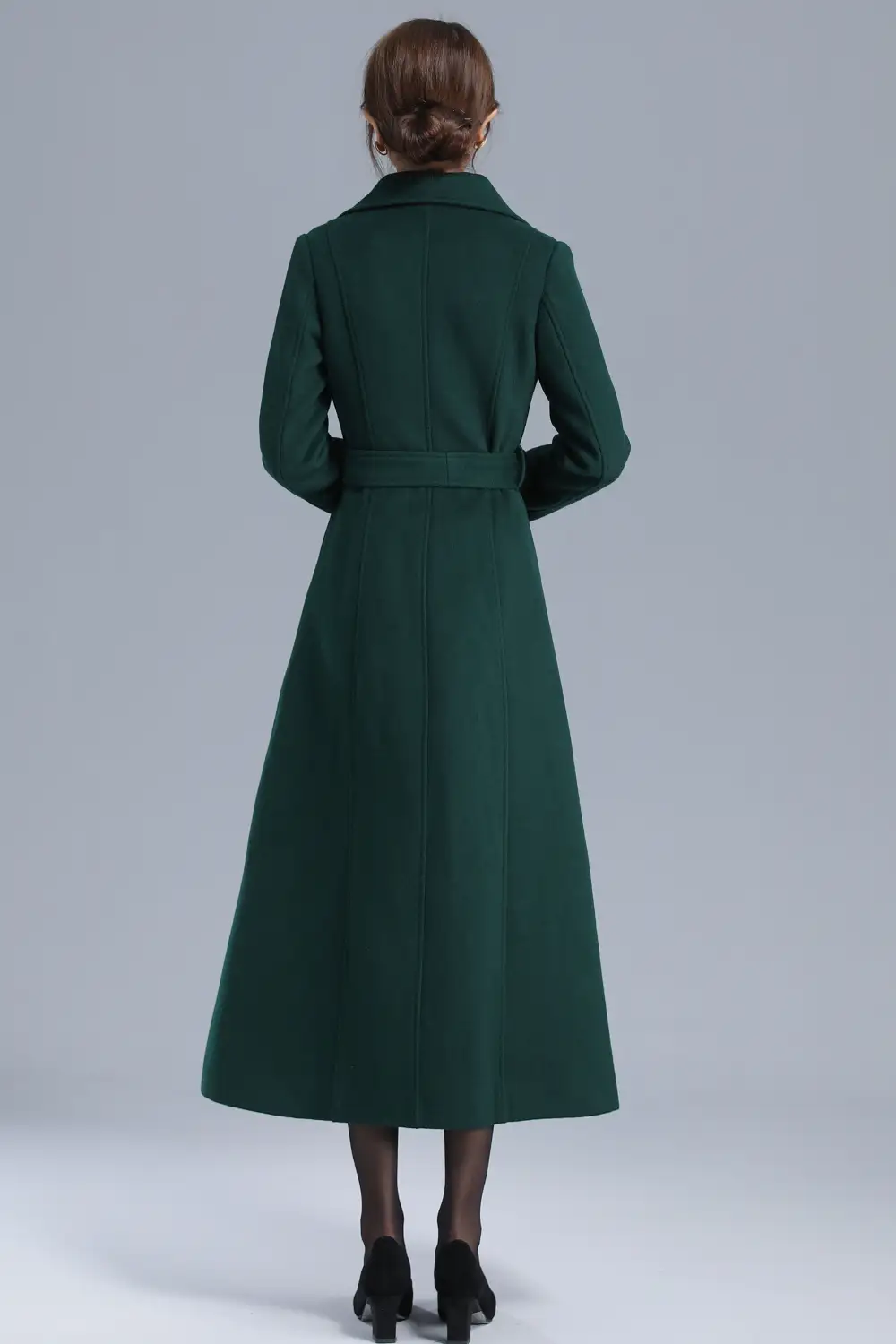 Wool Blend Double Breasted Belted Lapel Collar Coat
