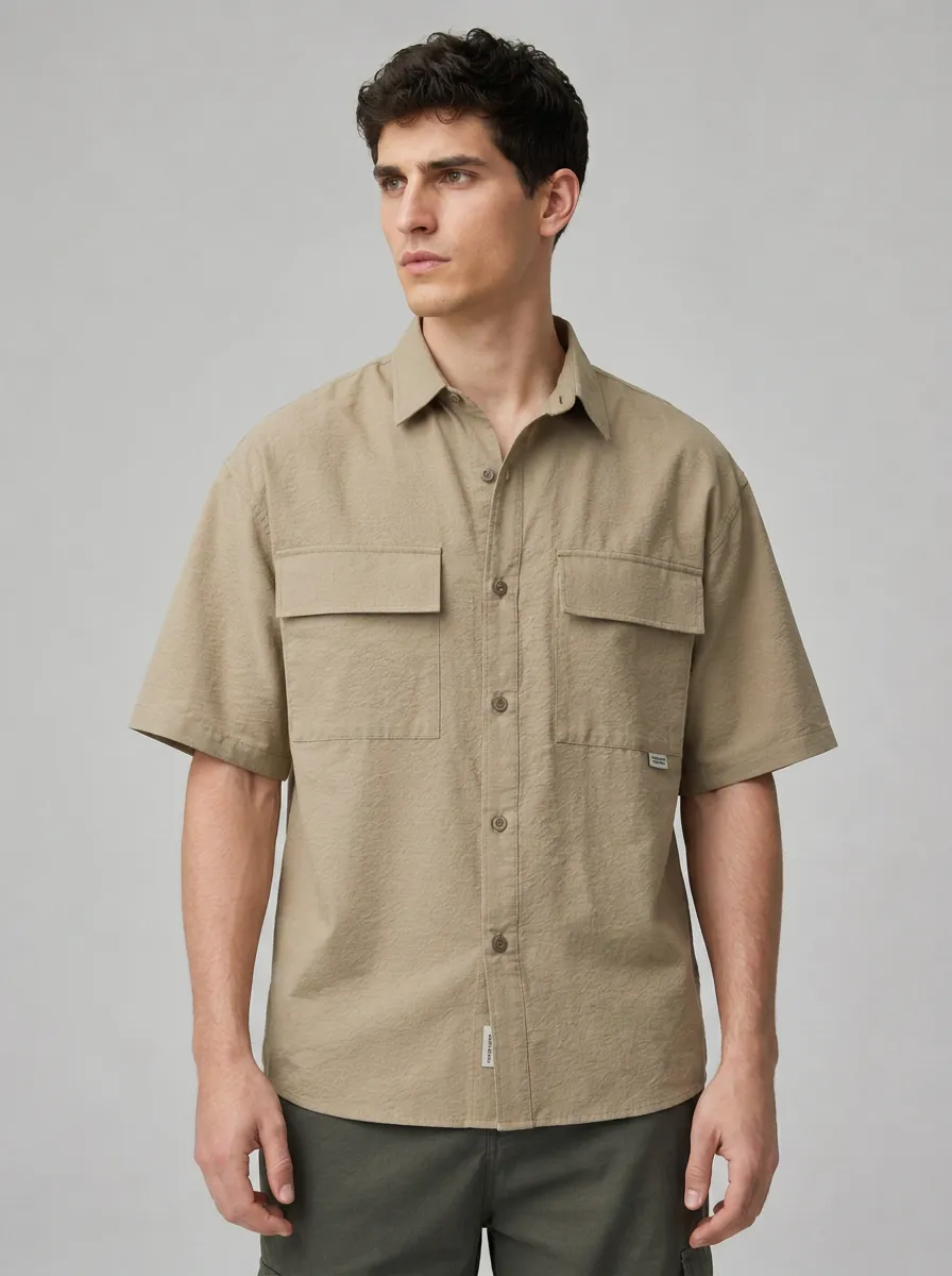 Men's Casual Outdoor Khaki Breathable Short Sleeve Utility Shirt