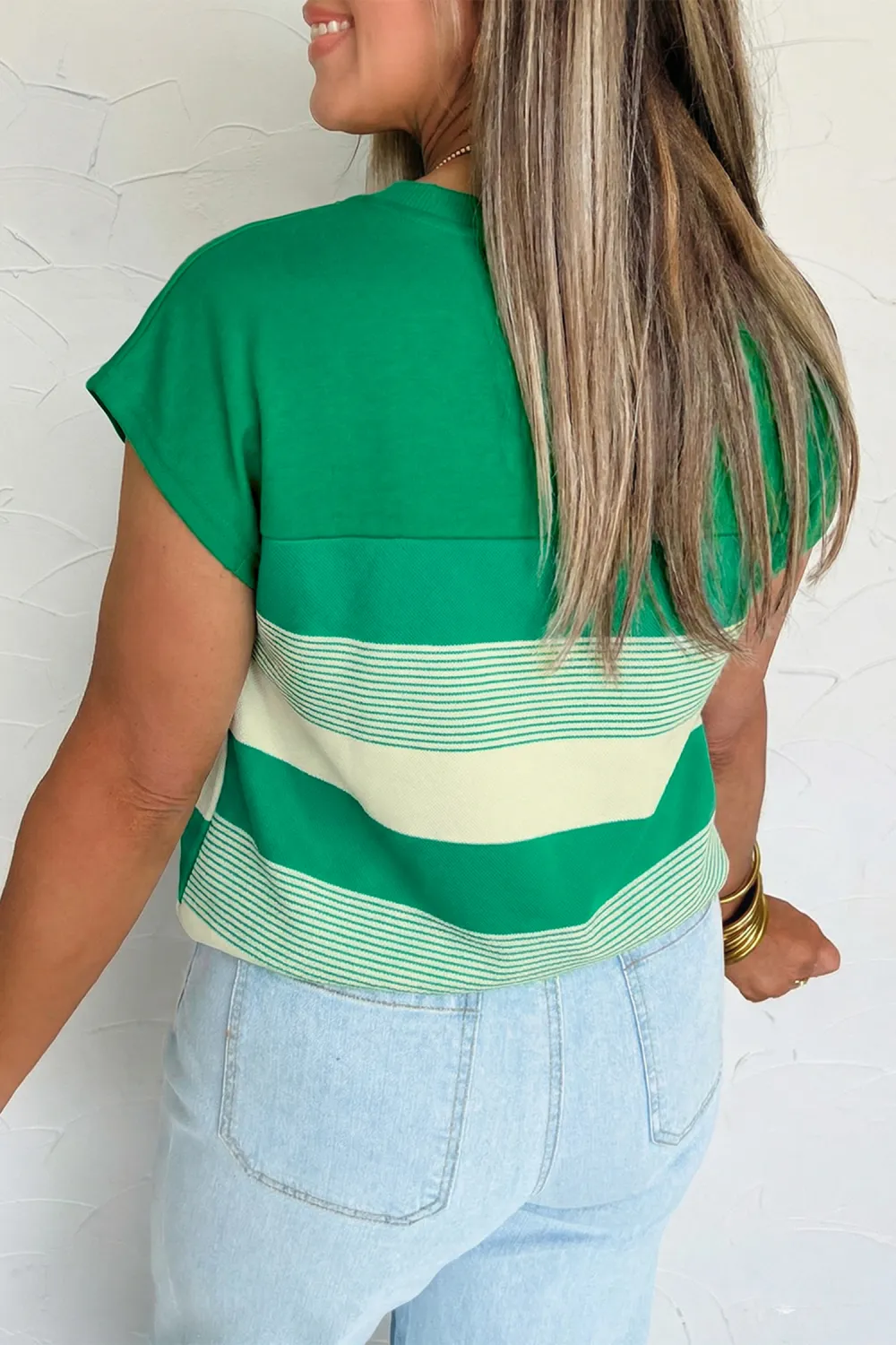 Green Stripe Mixed Print Crew Tee