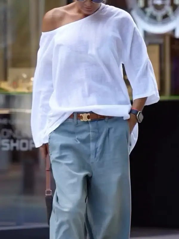 Long Sleeve Relaxed One Shoulder T-Shirt