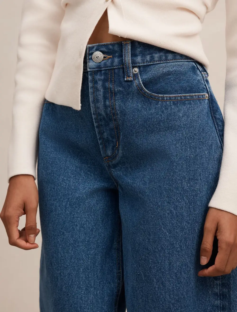 Blue Petite Mid-Rise Barrel Leg Jeans