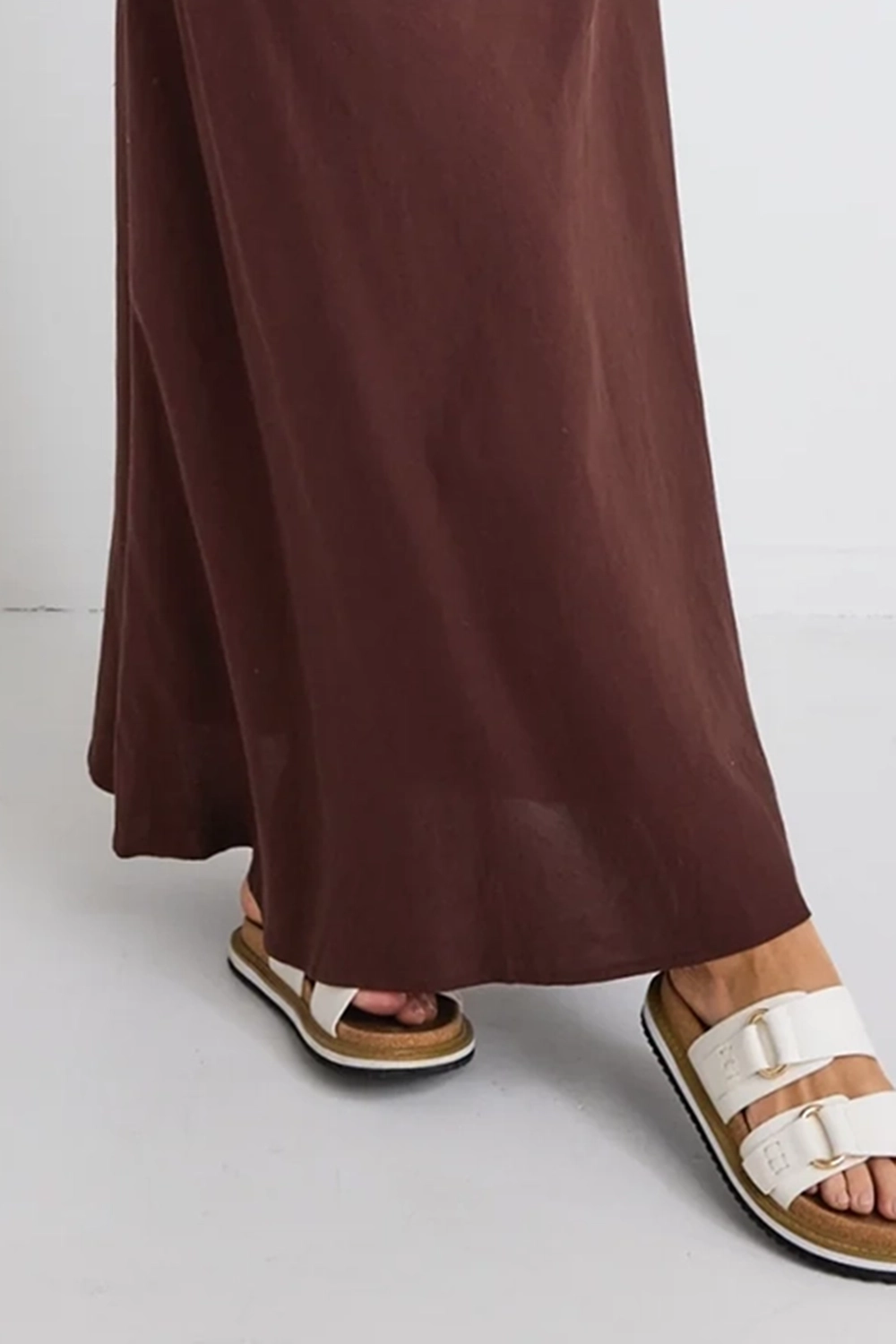 Brown Solid Color Midi Skirt