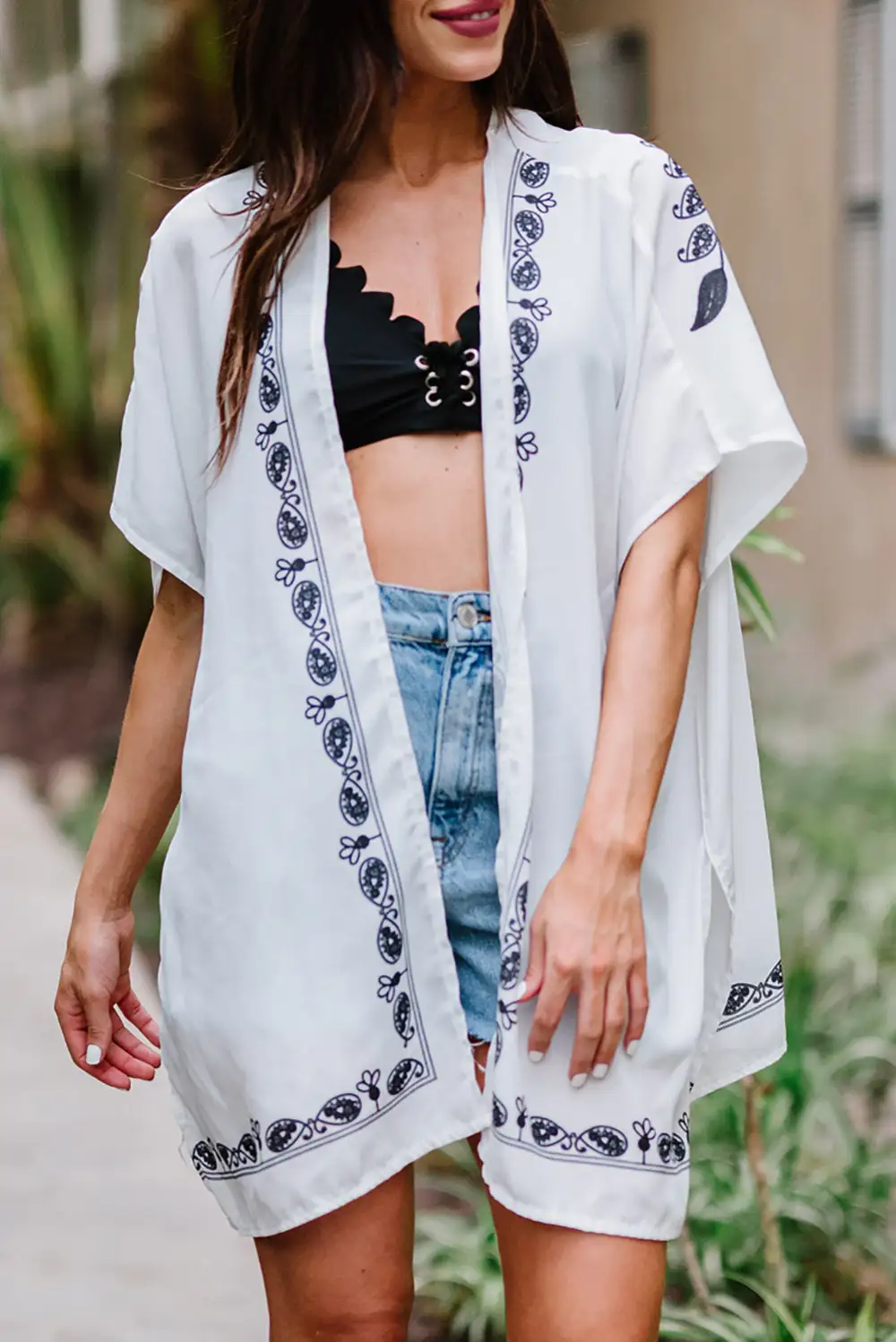 Swimwear Retro Floral Pattern Kimono