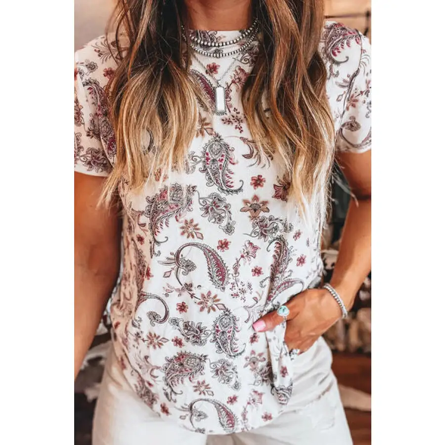 Paisley Mock Neck T Shirt
