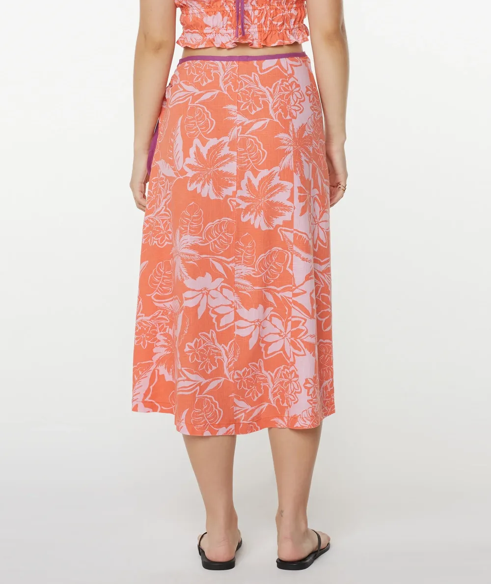 Floral Print A-Line Skirt With Tie Straps