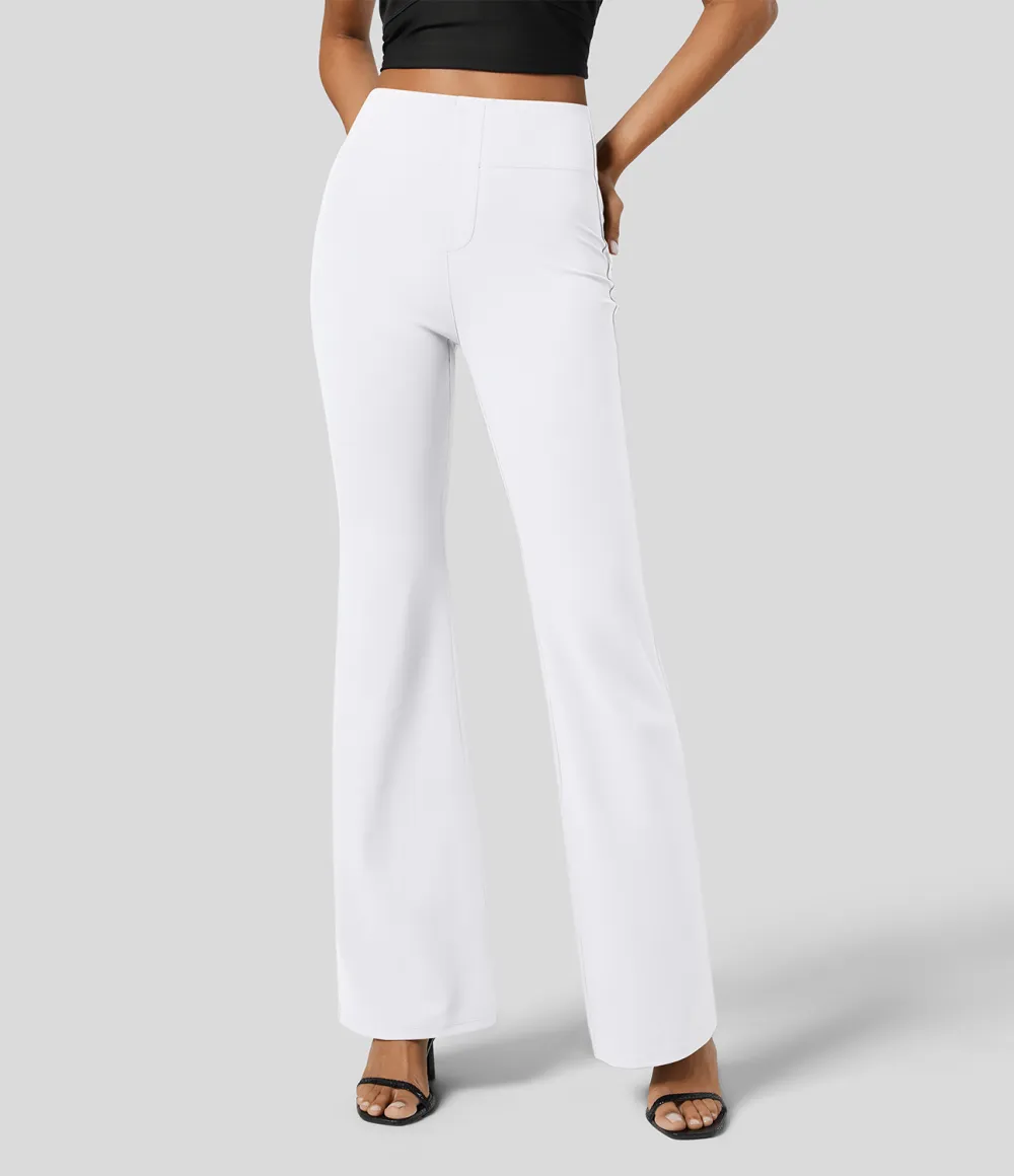 High Waisted Back Side Pocket Slight Flare Work Pants
