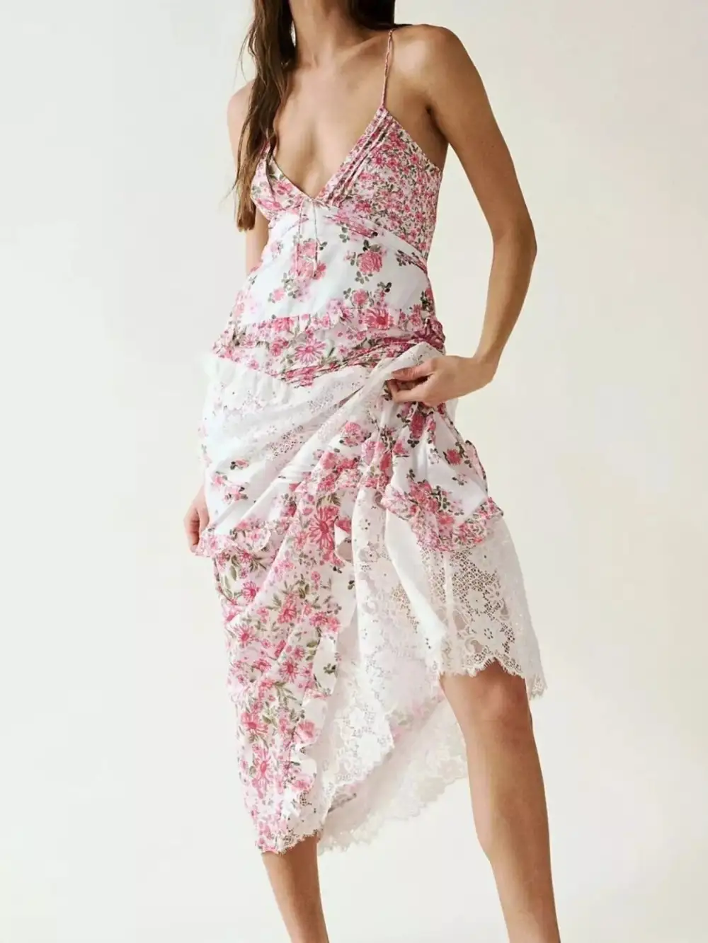 Floral Lace V Neck Maxi Dress
