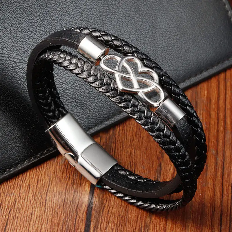 Geometric Leather Titanium Steel Buckle Bracelet