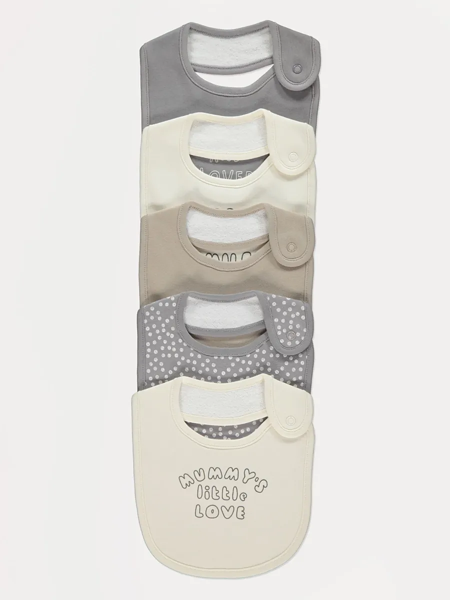 Neutral Mum and Dad Bibs 5 Pack