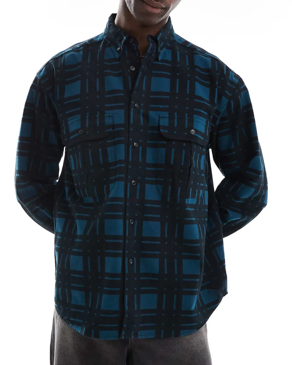 Relaxed Fit Check Print Flannel Shirt In Black