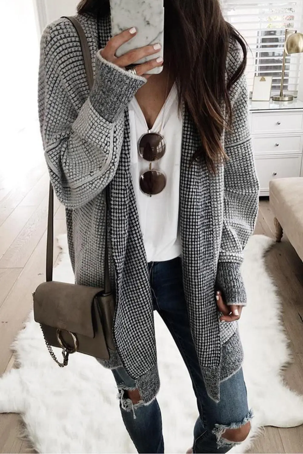 Heathered Open-Front Longline Cardigan