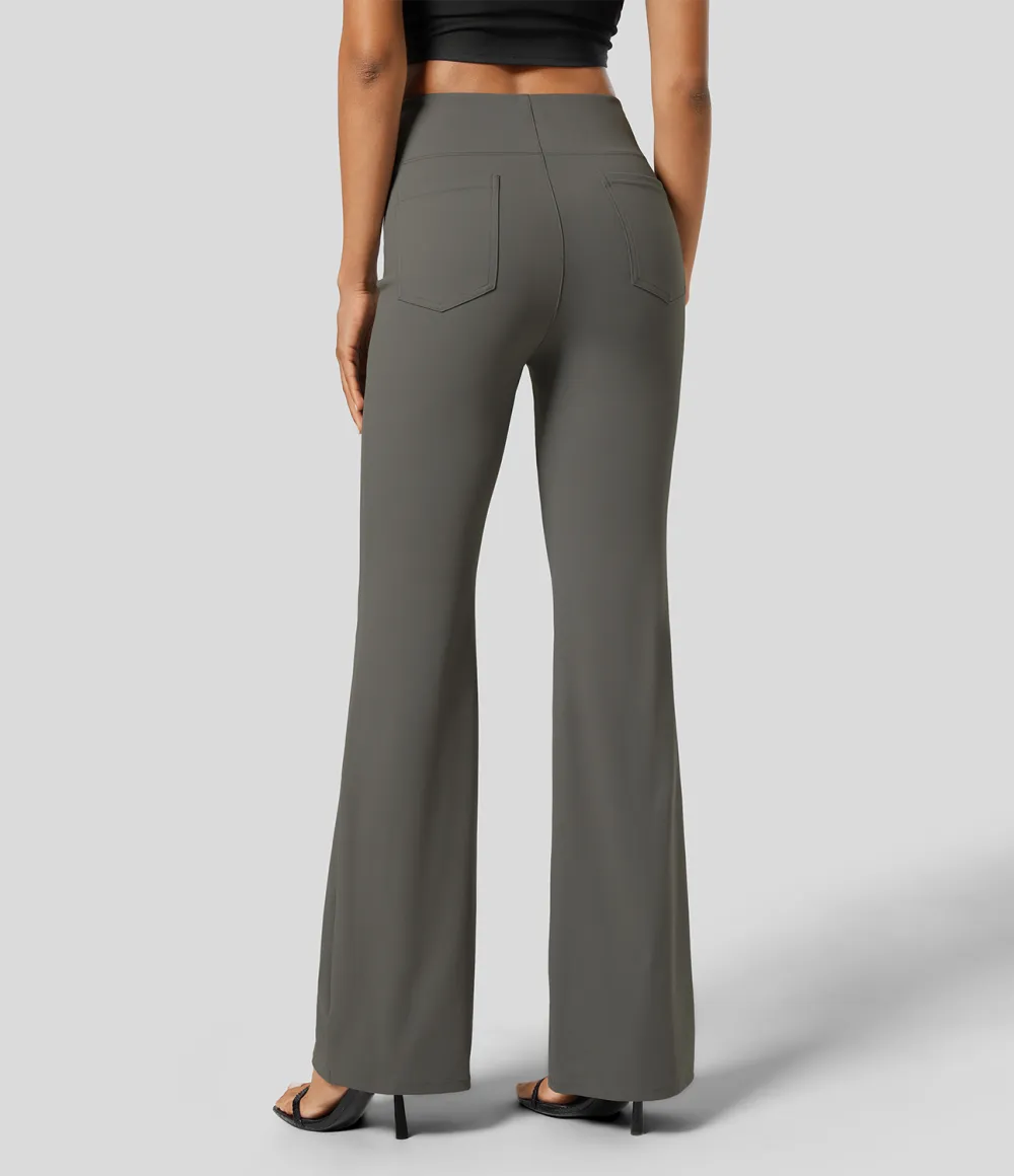  High Waisted Back Side Pocket Slight Flare Work Pants