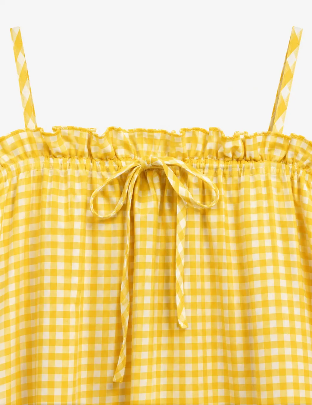 Gingham Drawstring Neck Ruffle Cami Top