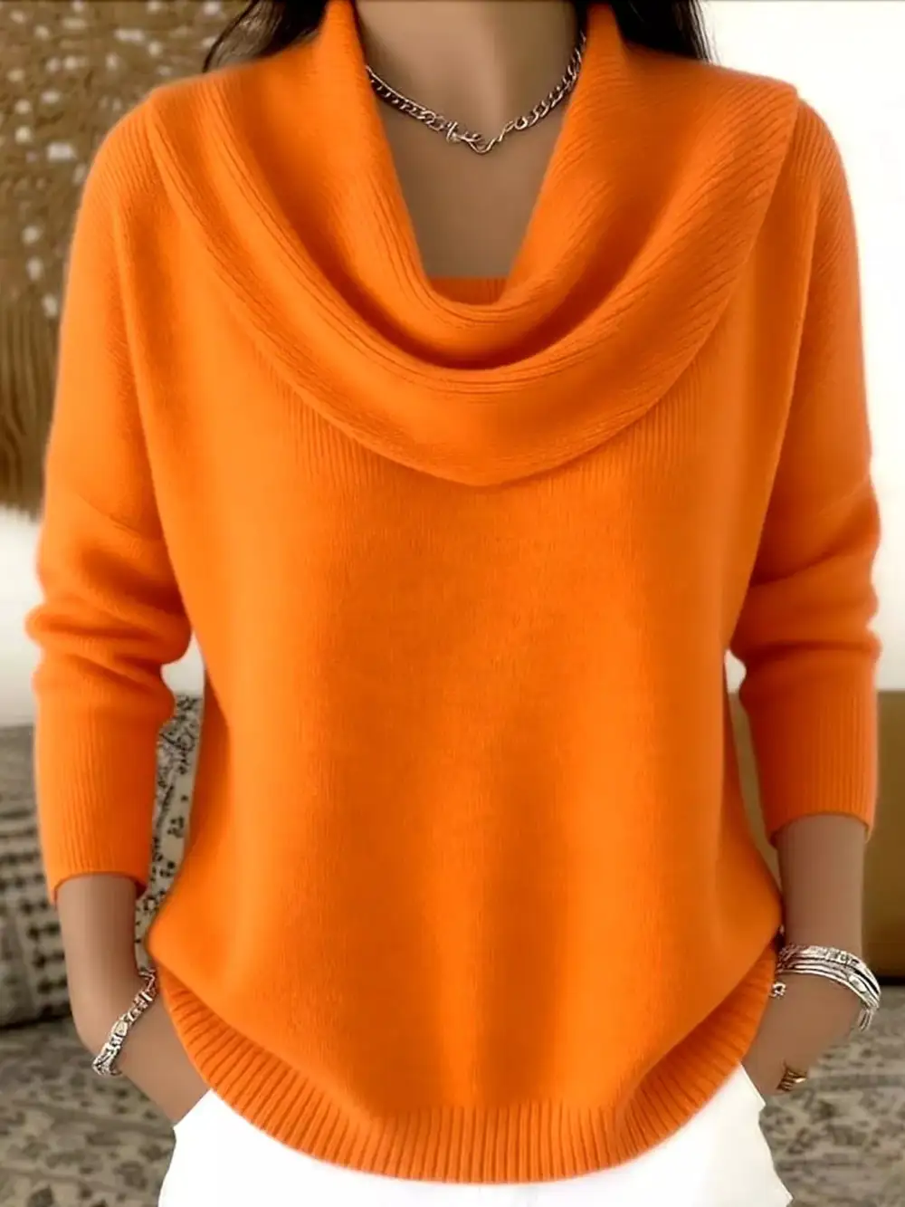Drape Neck Long Sleeve Knit Top