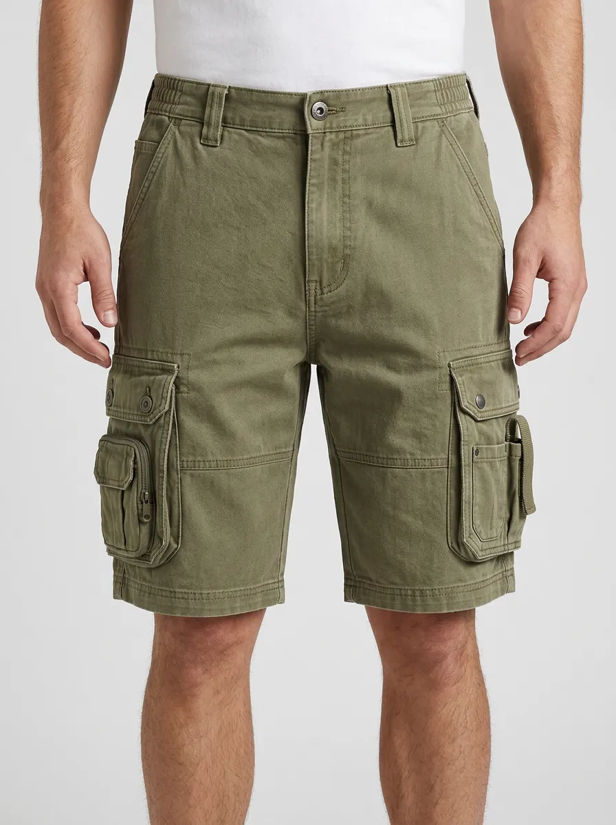 Men's Elastic Waist Zip Cargo Pockets Cargo Shorts