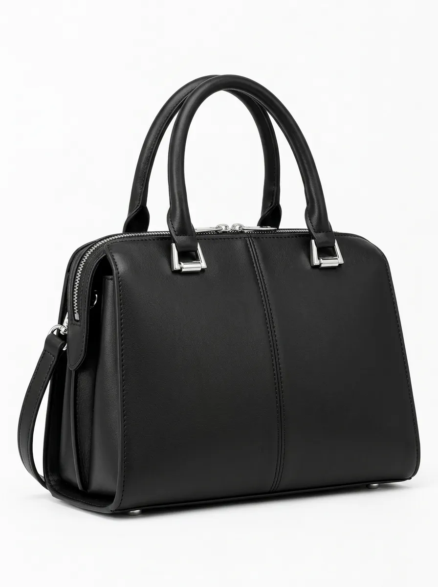 Women's Relaxed Black Frame Style Handbag with Solid Color