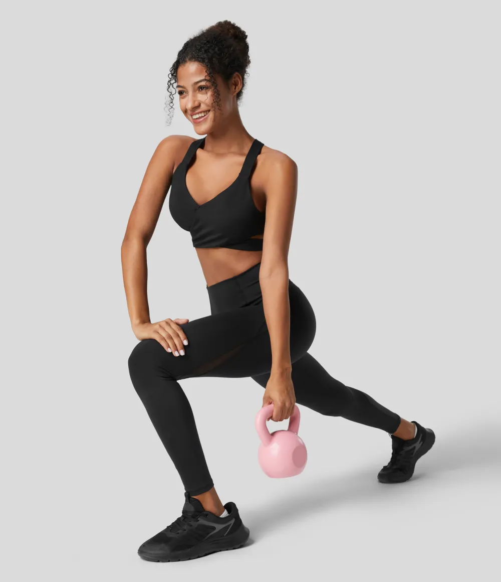SpeedWave High Waisted Back Zip Pocket Contrast Mesh Quick Dry 7/8 Workout Leggings