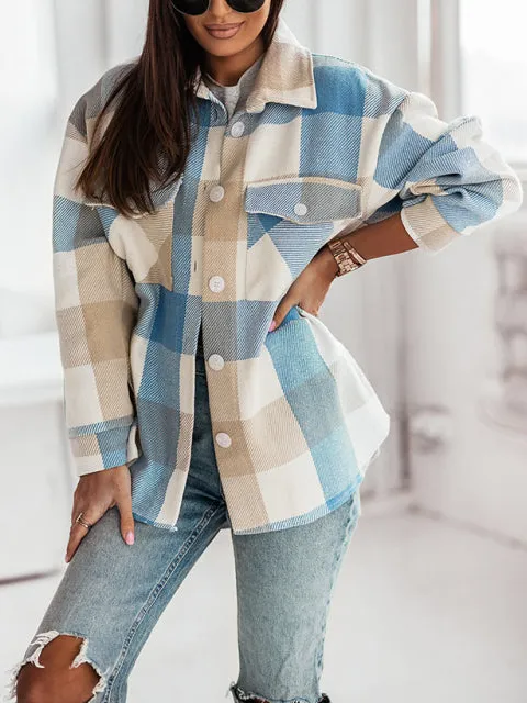 Brushed-Wool Plaid Pocketed Jacket