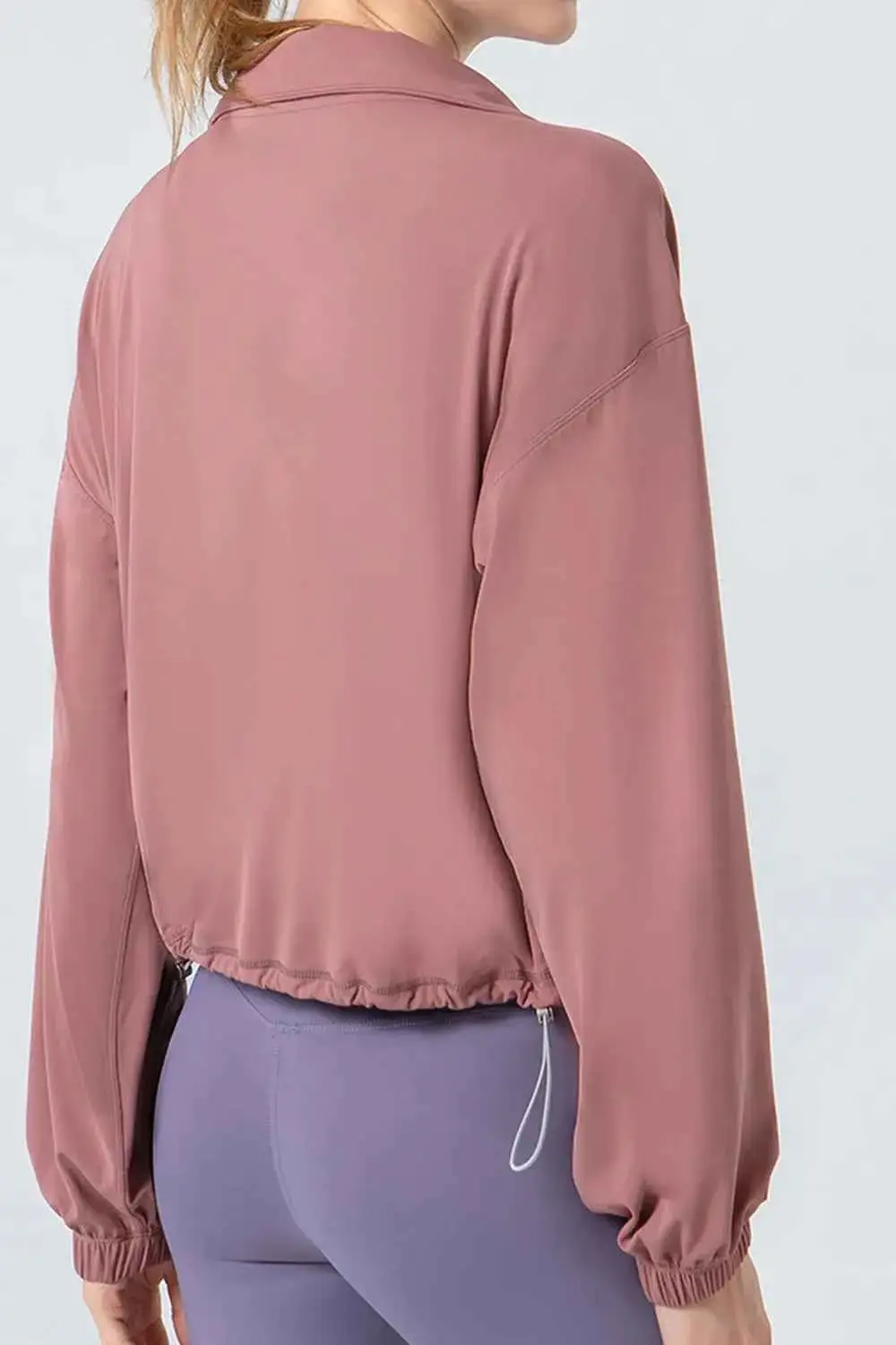 Drawstring Zip-Up Dropped Shoulder Active Outerwear