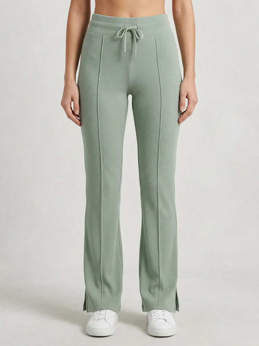 Women's Flared Ribbed Drawstring Sport Pants