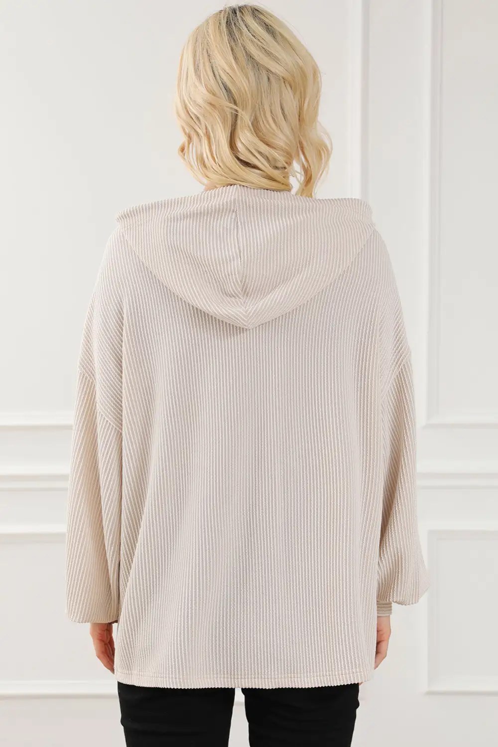 Corded Drop Shoulder Kangaroo Pocket Hoodie
