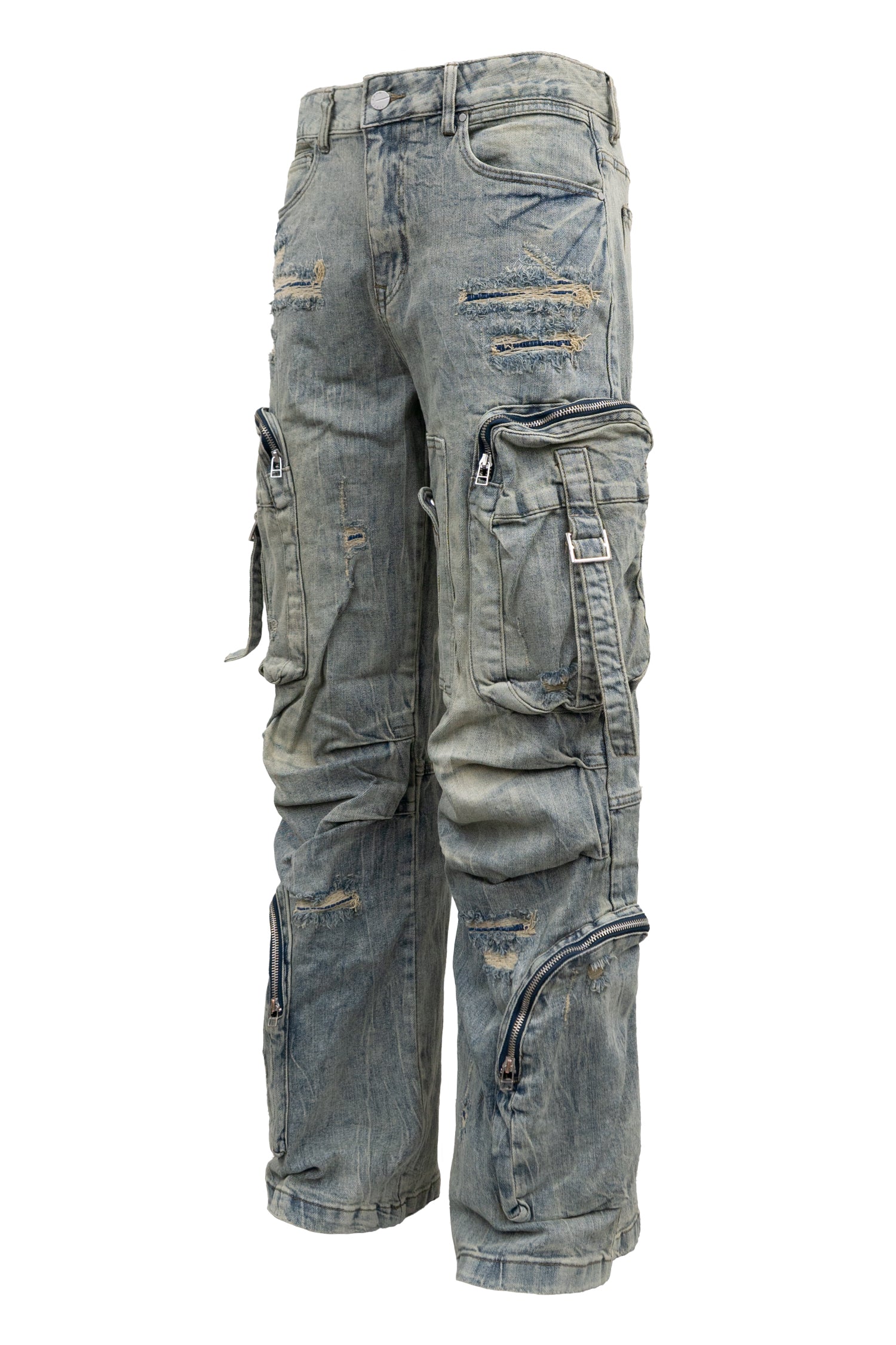 Men's Washed Wide Fit Utility Cargo Baggy Denim Pants
