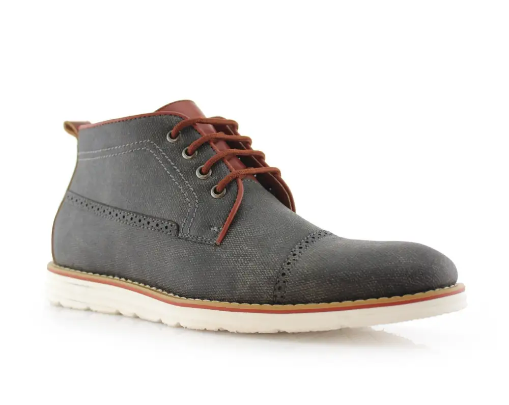 Faux-Leather Two-Tone Cap-Toe Ankle Boots
