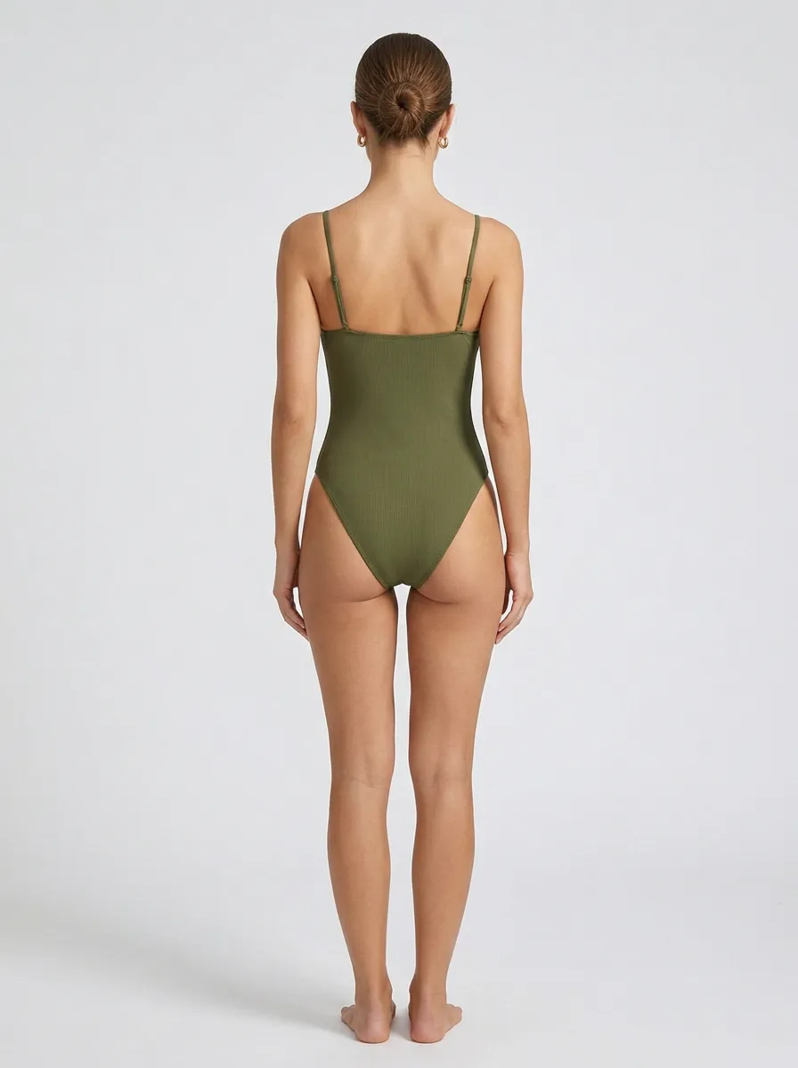 Women's O-Ring Cutout Ribbed One-Piece Swimsuit