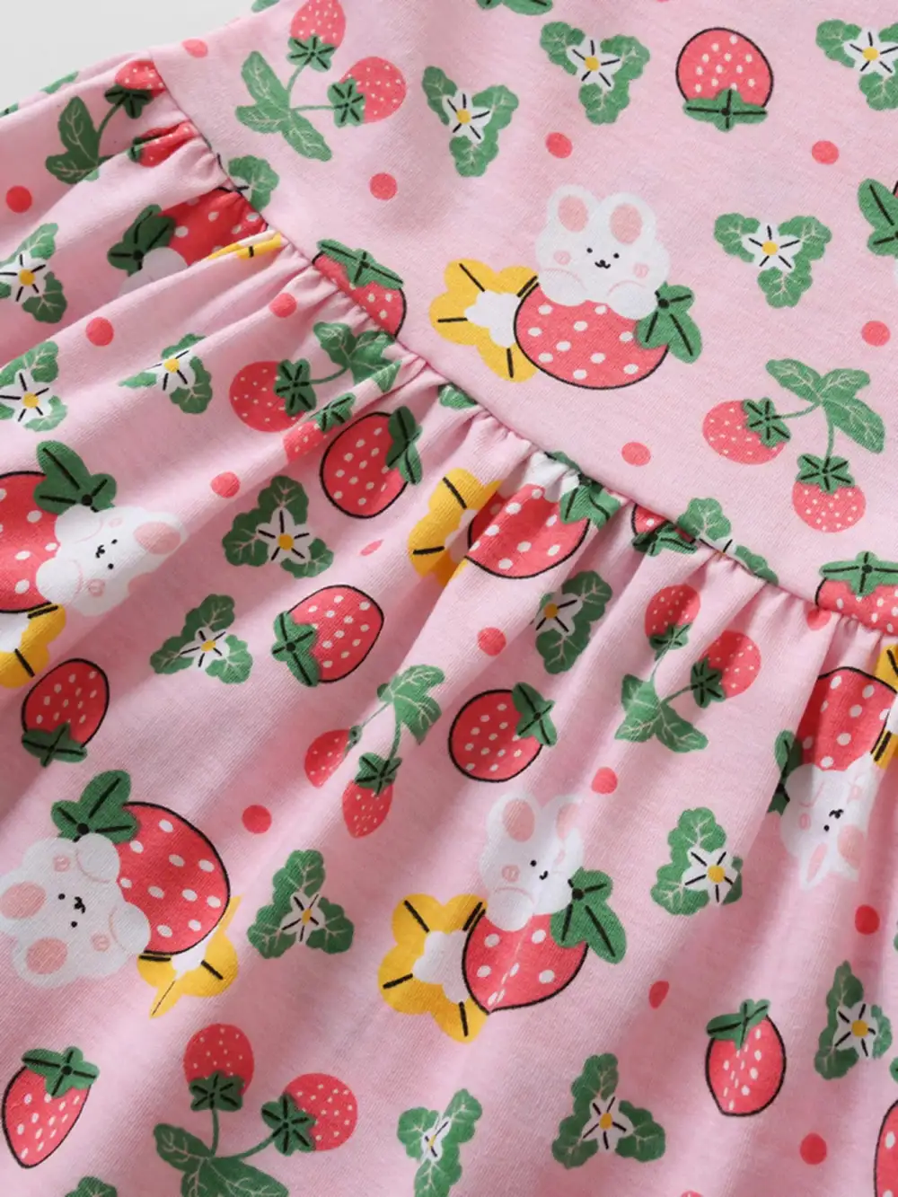 Girls Strawberry Print Ruffle Sleeve Dress