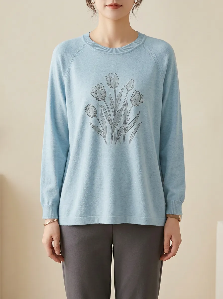 Women's Tulip Graphic Raglan Knit Sweater