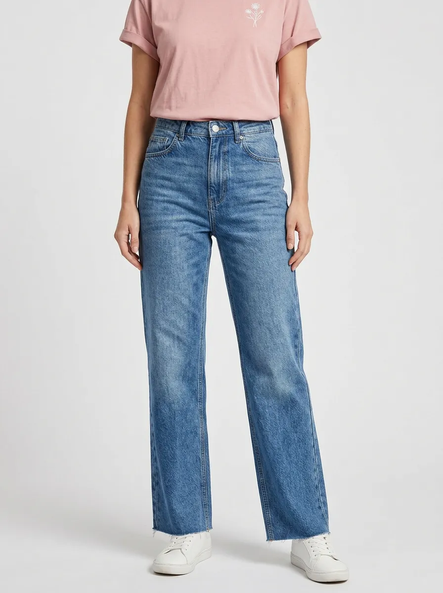 Women's Minimalist Floral Botanical Printed T-shirt and Jeans Set