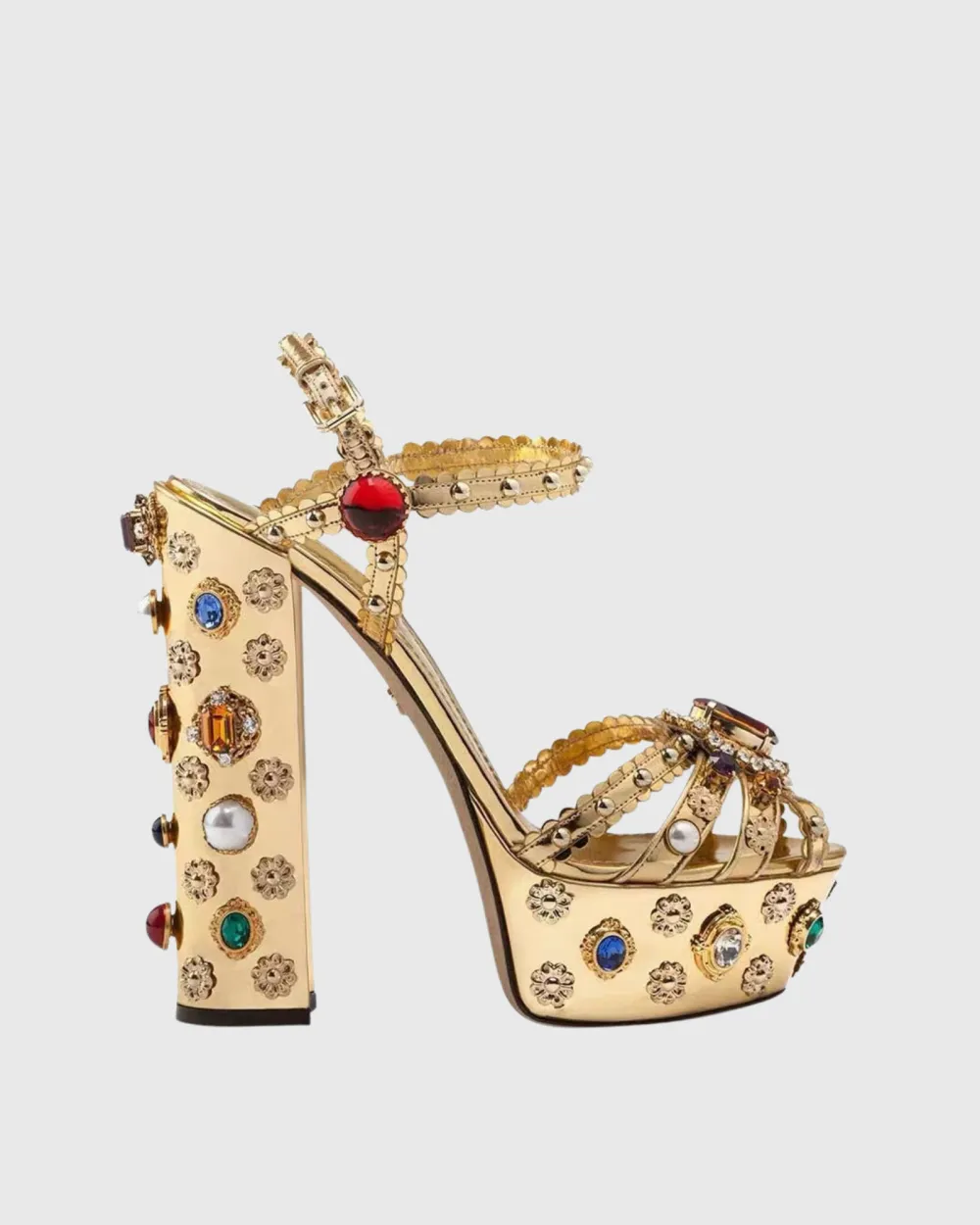 Rhinestone Vintage Platform Sandals in Gold