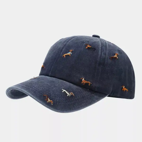 Dog Embroidered Washed Cotton Baseball Cap