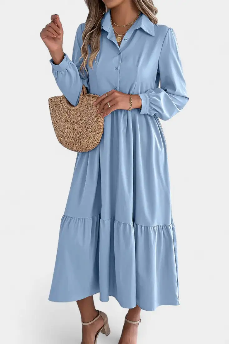 Shirt-Style Long-Sleeve Maxi Dress