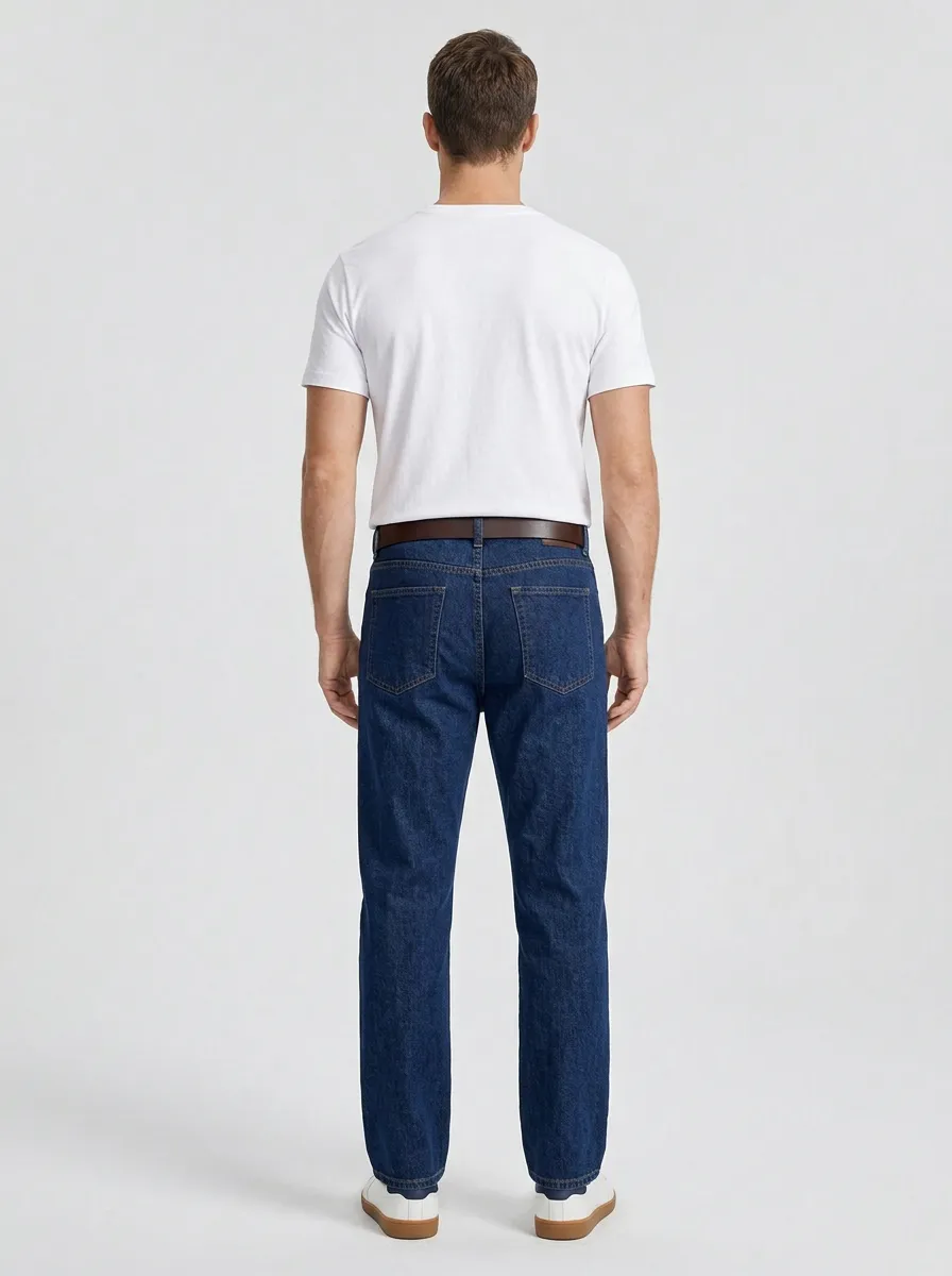 Men's Classic Dark Wash Embroidered Logo Straight Leg Jeans