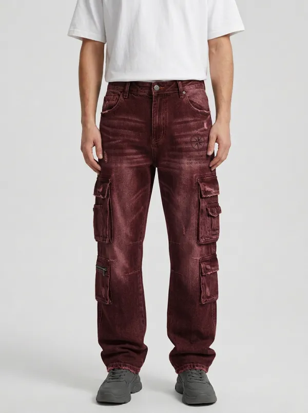Men's Vintage Compass Graphic Distressed Graphic Cargo Pants