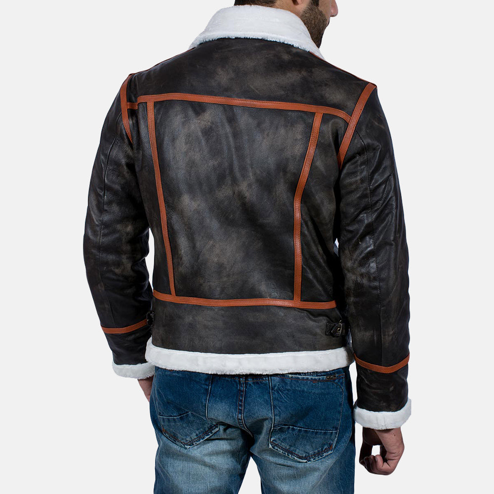 Men's Rugged Leather Fur Trim Jacket