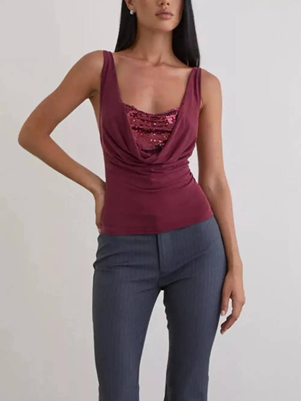 Sequined Ruched Tank Top