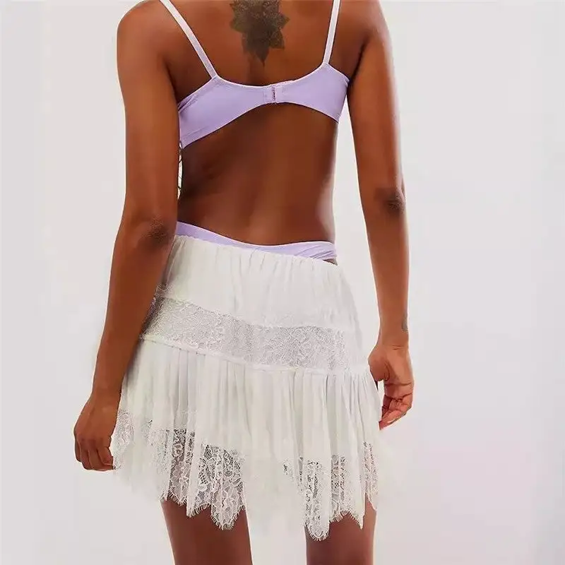 High Waist Lace Mini Skirt With Irregular Hem In