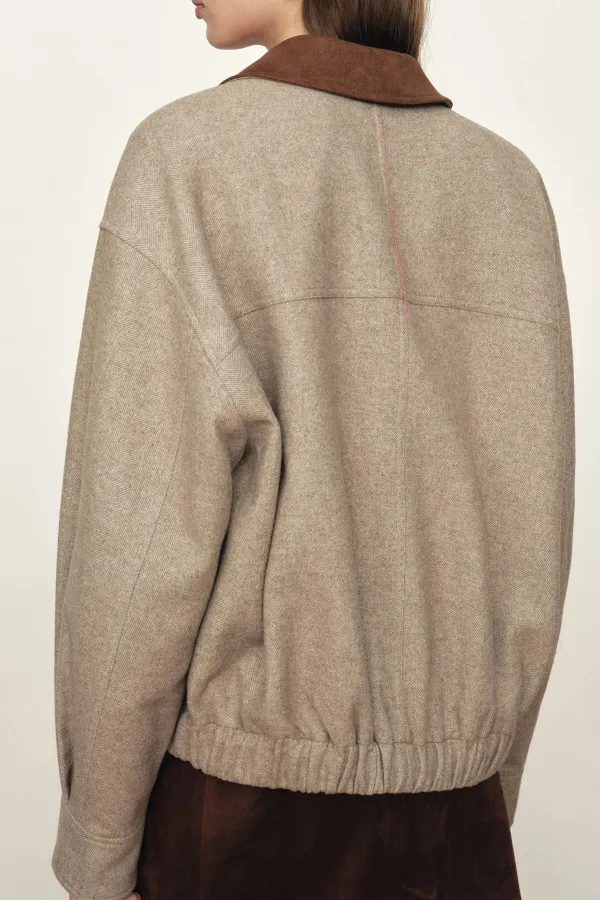 Relaxed Hooded Tweed Baseball Jacket