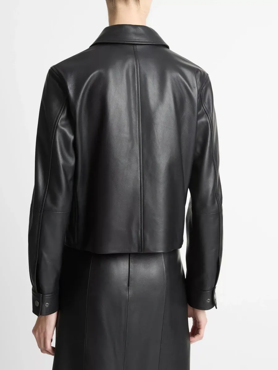 Zip-Up Collared Leather Jacket