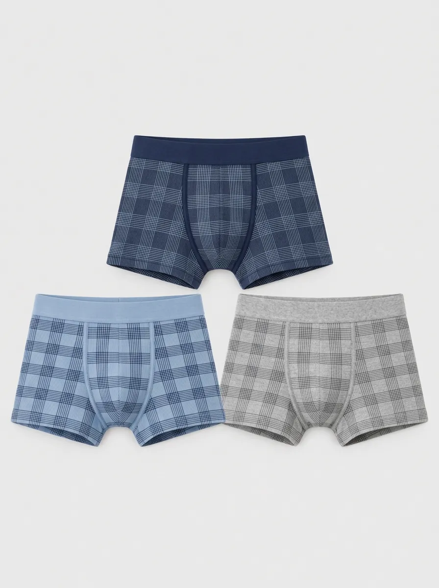 Men's Assorted Plaid Patterned Boxer Briefs 3-Pack