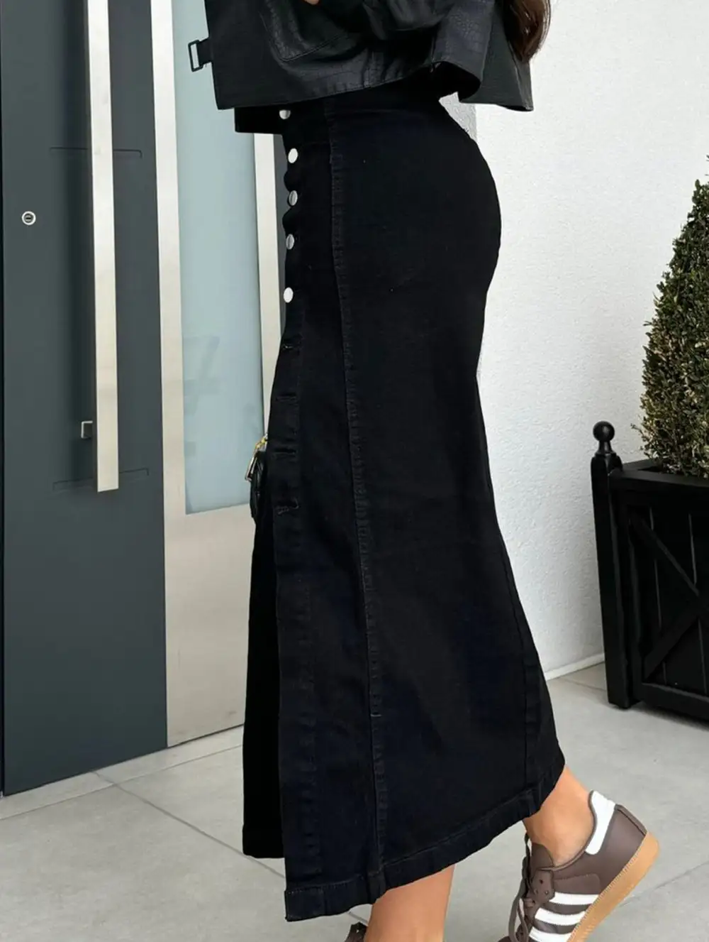 Denim Slit Midi Skirt
