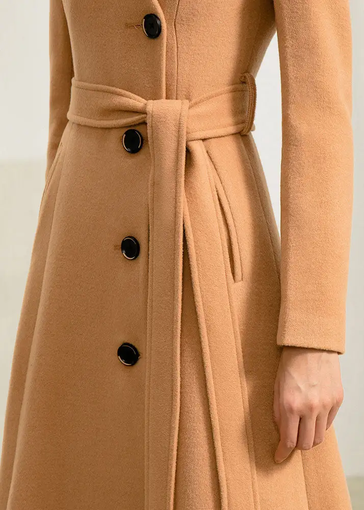 Wool Fit and Flare Single Breasted Pocketed Button Front Long Coat