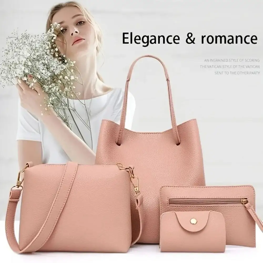 Classic Minimalist Black Leather Bag Set