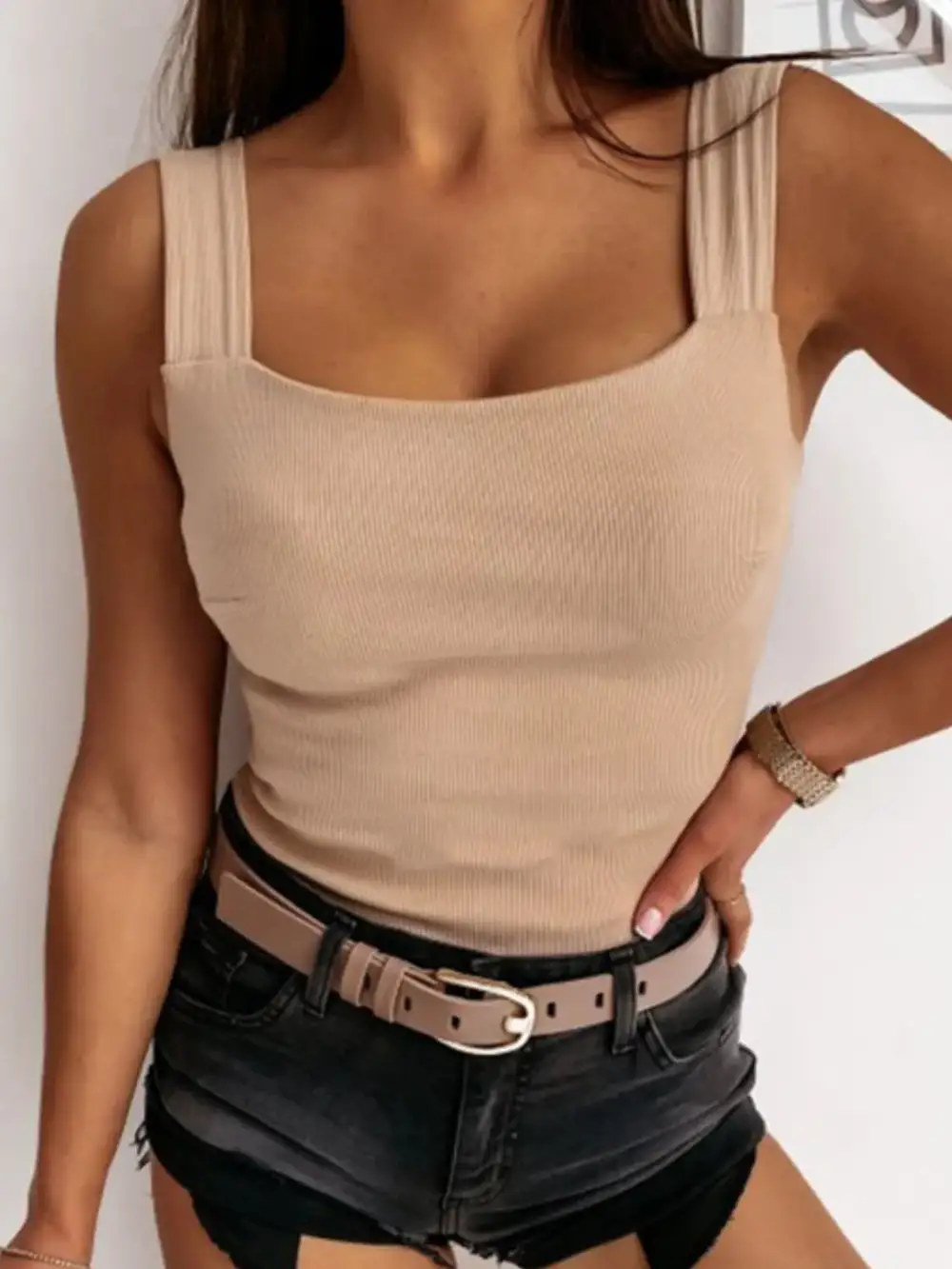 Square-Neck Wide-Strap  Tank Top