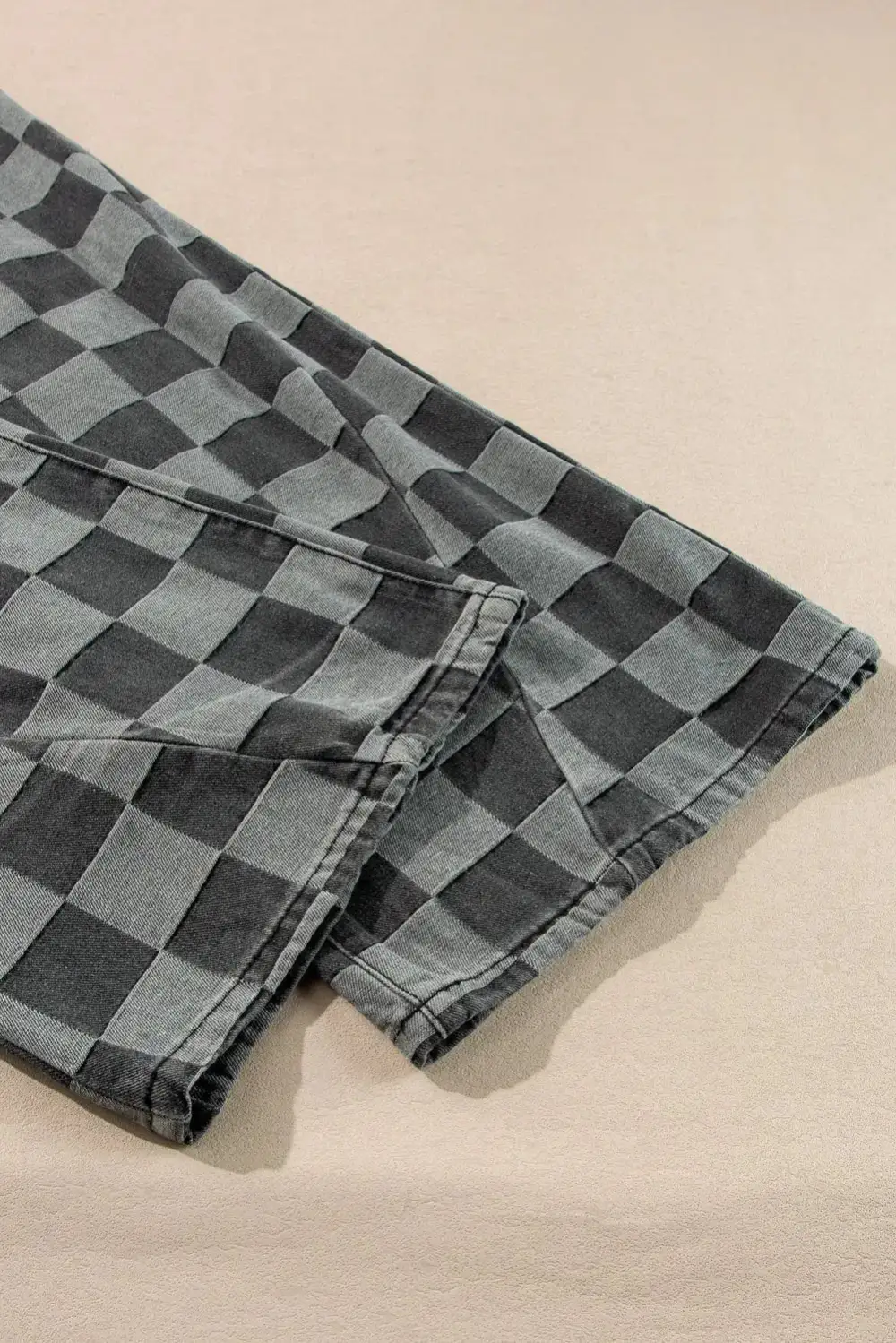 Plaid Relaxed Fit Wide Leg Pocketed Casual Jeans