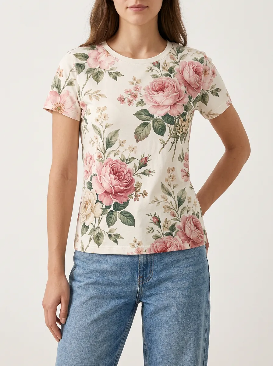 Relaxed Tee with Floral Botanical Detail