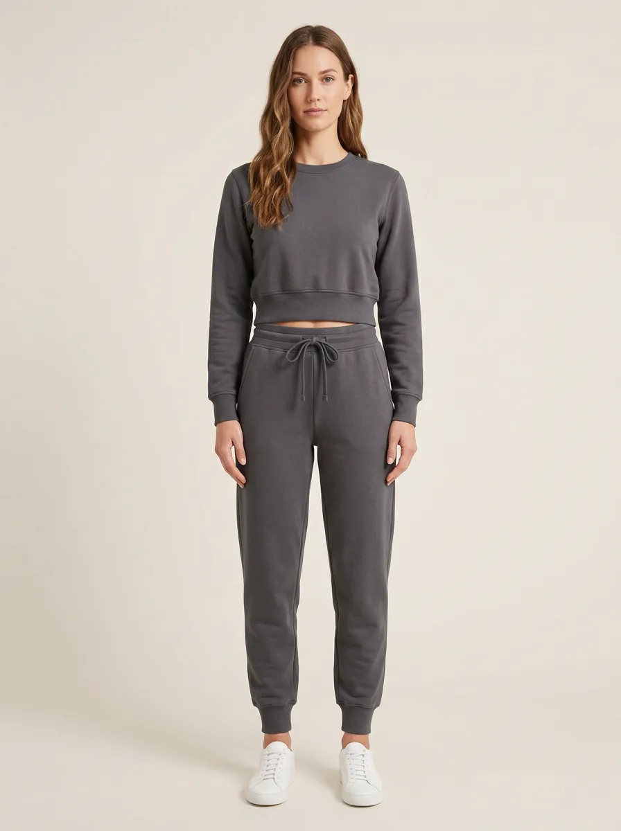 Women's Cropped Crewneck Tapered Jogger Set