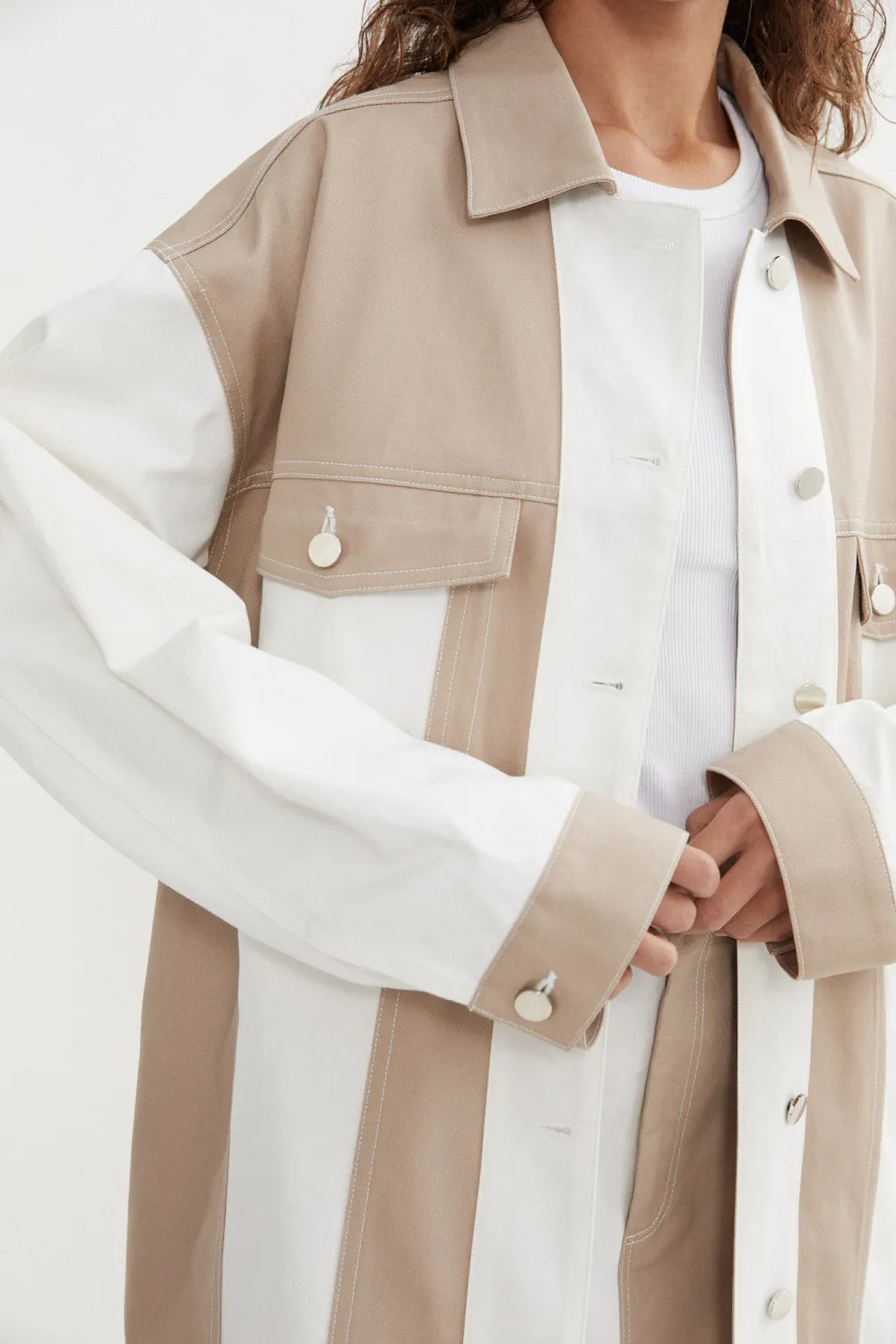 Classic Splicing Symmetry Contrasting Color Jacket
